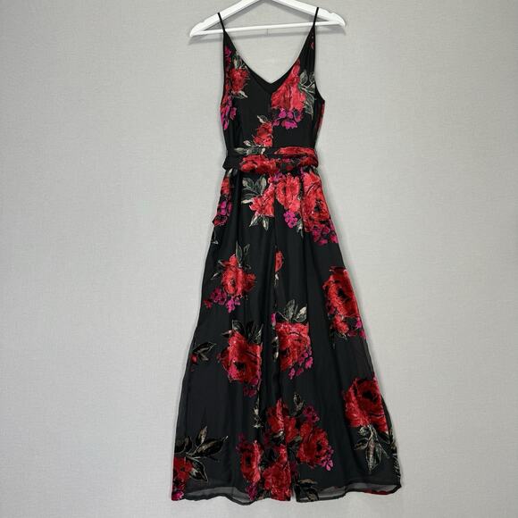 Ett:twa Anthropologie Floral Burnout Jumpsuit Womens Small Black Velvet Motif - Picture 4 of 15